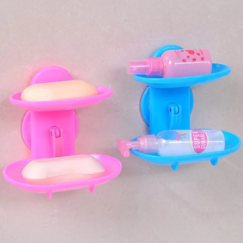 

1 Pc New Double Layers Strong Sucker Soapbox Soap Draining Holder Soap Dish Kitchen Bathroom Storage Box Space Saving Tools
