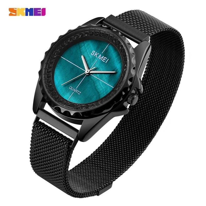 

SKMEI Elegant Simple Mesh Band Quartz Watch Diamond Fashion Simple Knot Magnetic Wristband Waterproof Ladies Watch 1710