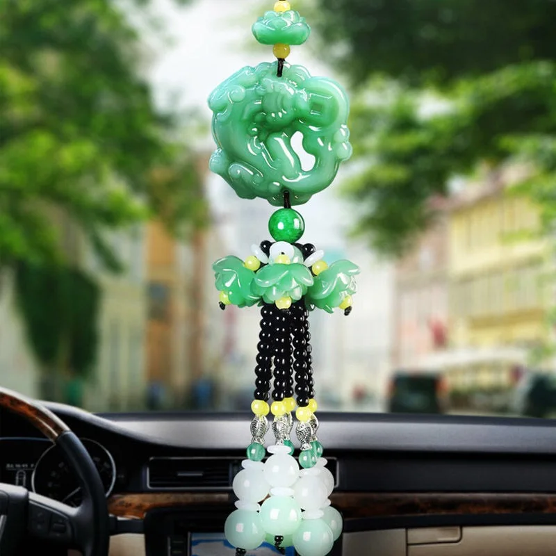 

Car Pendant Double Jade Buddha Beaded Hanging Ornaments Good Luck Rear View Mirror Charms Suspension Decoration