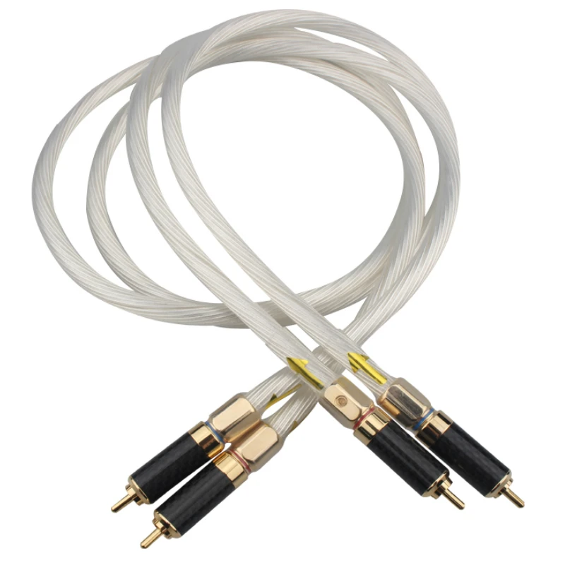 Hi-Fi аудиокабель 5NOCC, один кристалл, серебристый RCA-кабель, позолоченный адаптер RCA из углеродного волокна