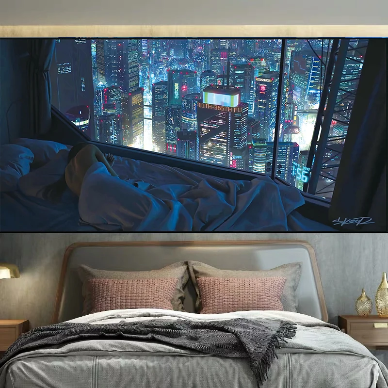 

Oversized 3 meters night view hanging cloth background wall cloth student dormitory bedroom decoration personality tapestry
