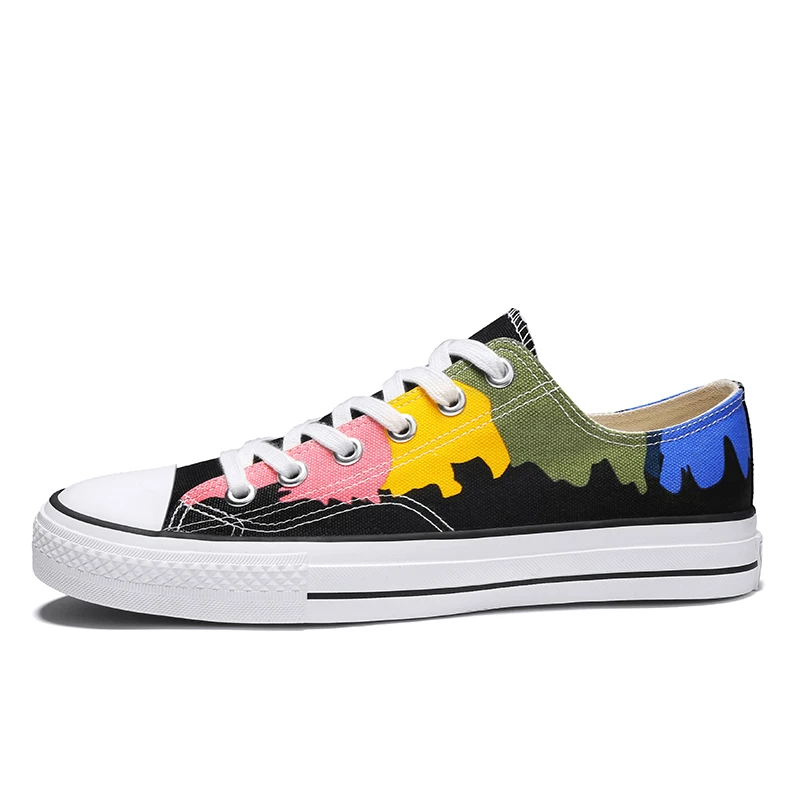 

2020 Fashion Men Vulcanized Shoes Sneakers Lace-up Casual Shoes Breathable Walking Canvas Shoes Graffiti Flat Men Board Shoes