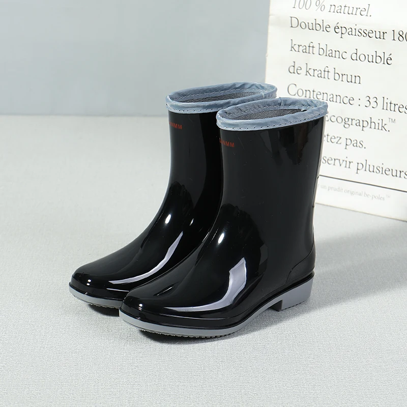 Pvc Water Shoes Women Thick Heel Mid Calf Boots Waterproof 2021 Color Female Casual Rainboots for Rain Winter Warm Sock Boots