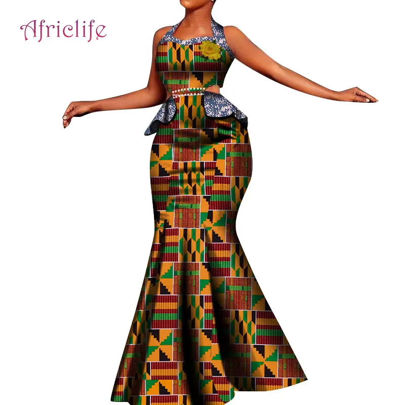 

African Dresses for Women Party with Flower and Pearls Decoration WY7958