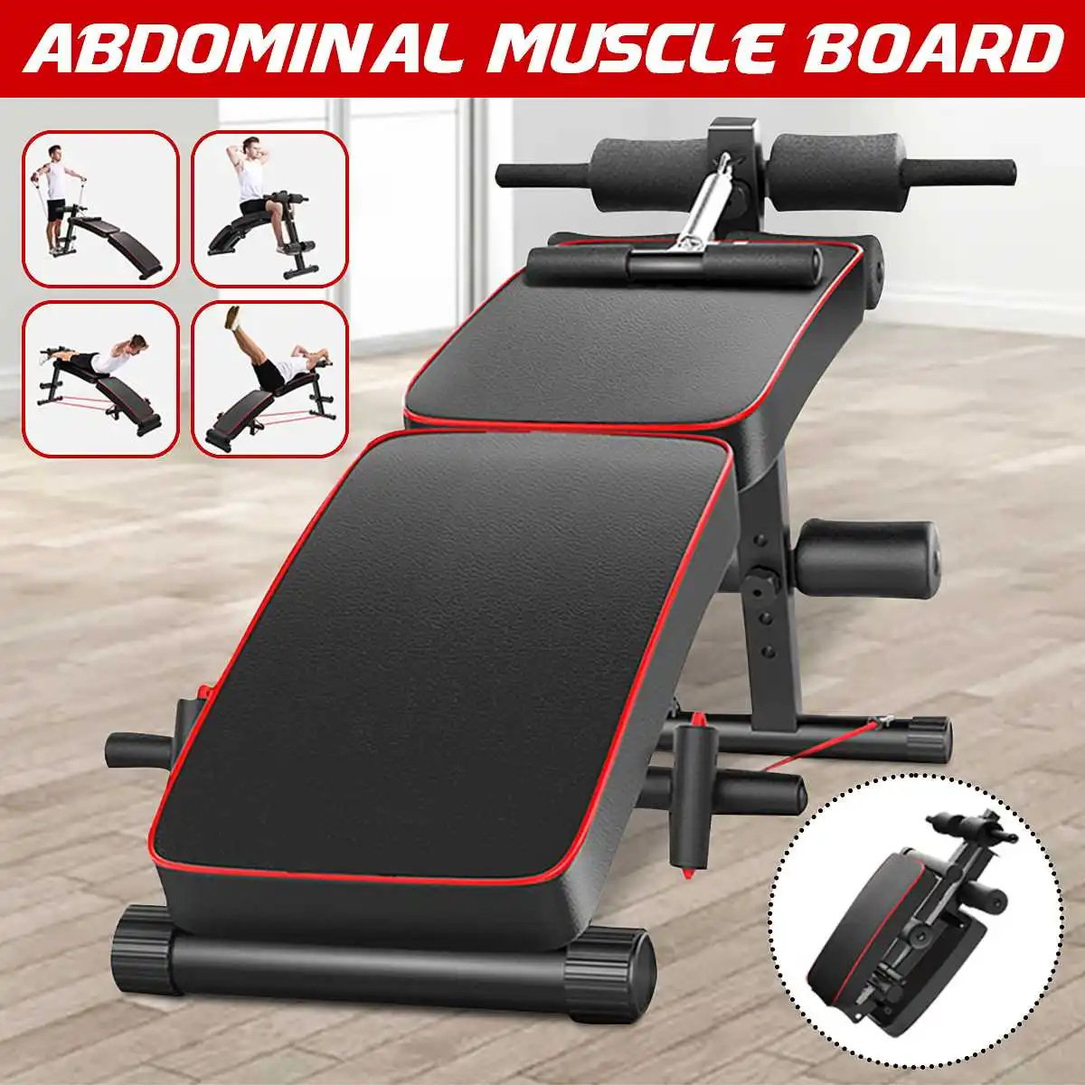 

Home Multifunction Folding Sit-up Bench Pulling Rope Exerciser Trainer Steel Frame Ab Abdominal Benches Fitness Indoor Equipment
