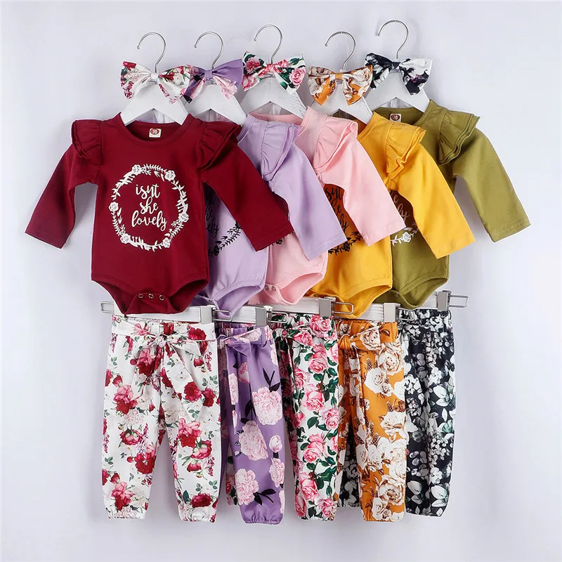 

Baby Girls Clothes Children Infant Long Sleeve Ruffle Romper+Floral Print Pants Set Clothing Set ropa bebe nina D1391