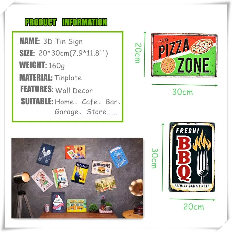 Мясника руководство пицца говядина барбекю Кухня жестяная вывеска живопись Бар
