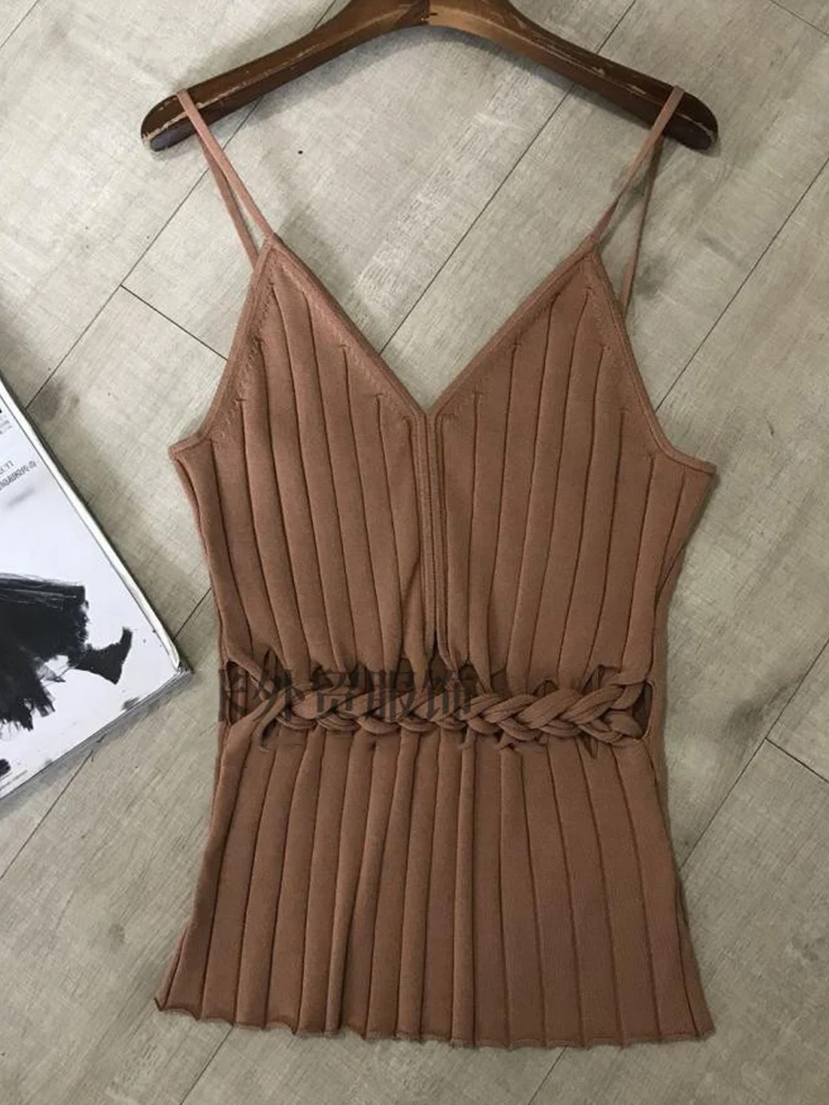 

Free shipping solid color vertical stripes women's summer suspenders sexy vest 2021New ladies summer new personality wild vest