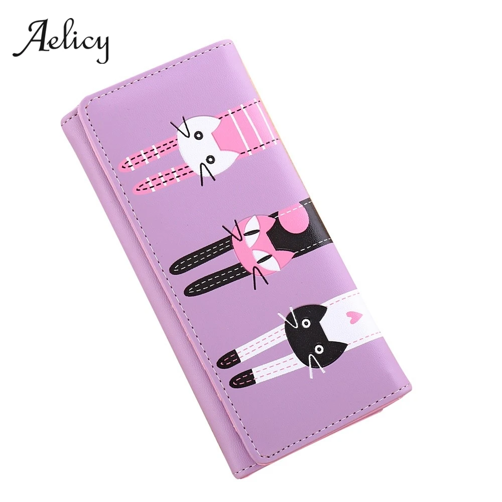 Aelicy кошка мультфильм женские кошельки длинный стиль многофункциональный кошелек для девочек милый pu кожаный женский клатч держатель для карт