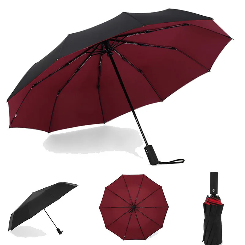 

Double Layer Windproof Women's Automatic Umbrella Female Male Ten Bone Three Folding Men's Umbrella Large Rain Business Parasol