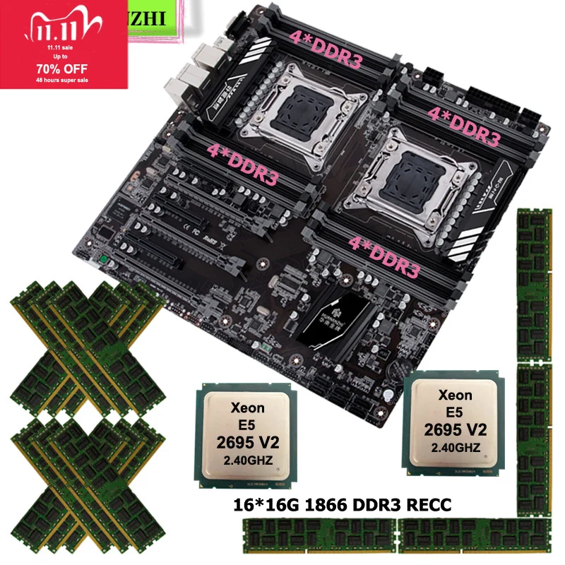 HUANANZHI-placa base de doble enchufe X79-16D, 2 procesadores Xeon CPU E5 2695 V2, gran marca de RAM, 256G(16x16G), 1866 RECC