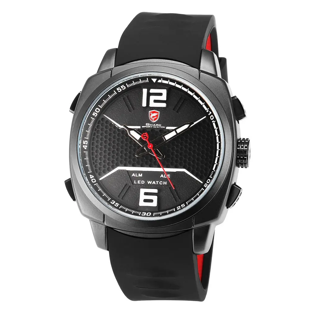 Cool New Whitetip Reef Shark Sport Watch LED Dual Time Zone Date Alarm Top Brand Silicone Quartz-Watch Relogio Masculino / SH486