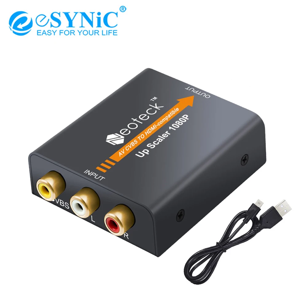 Преобразователь eSYNiC Mini CVBS в HDMI совместимый преобразователь видео 1080P 3RCA AV