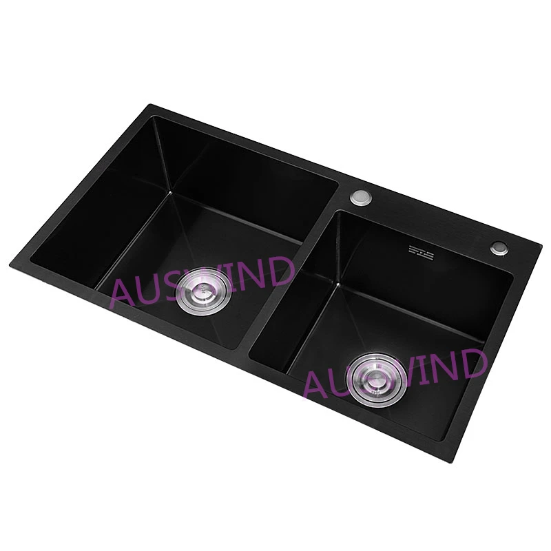 

304 Stainless Steel Kitchen Sinks Black Double Bowel Kitchen Sink Above Counter and Udermount Vegetable Washing Basin No Faucet