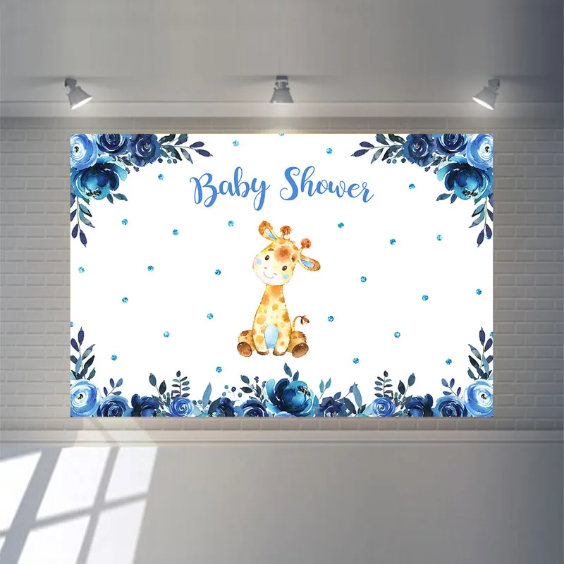 Mocsicka Baby Shower Backdrop Cute Animal Background for Photo Blue Watercolor Flower | Электроника