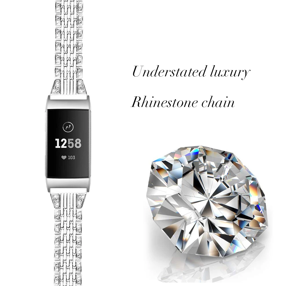 Металлический ремешок для Fitbit Charge 2 Charge 3 Band Diamond нержавеющая сталь Chained сменный Браслет ремешок для Fit bit Charge