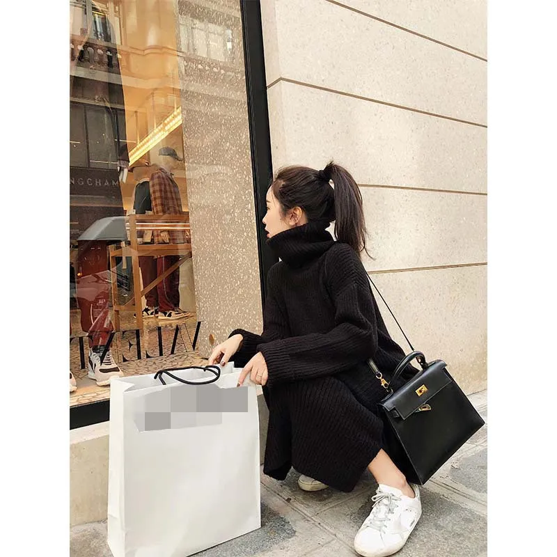 Женское платье свитер новинка 2019 модное свободное плотное газовое с высоким