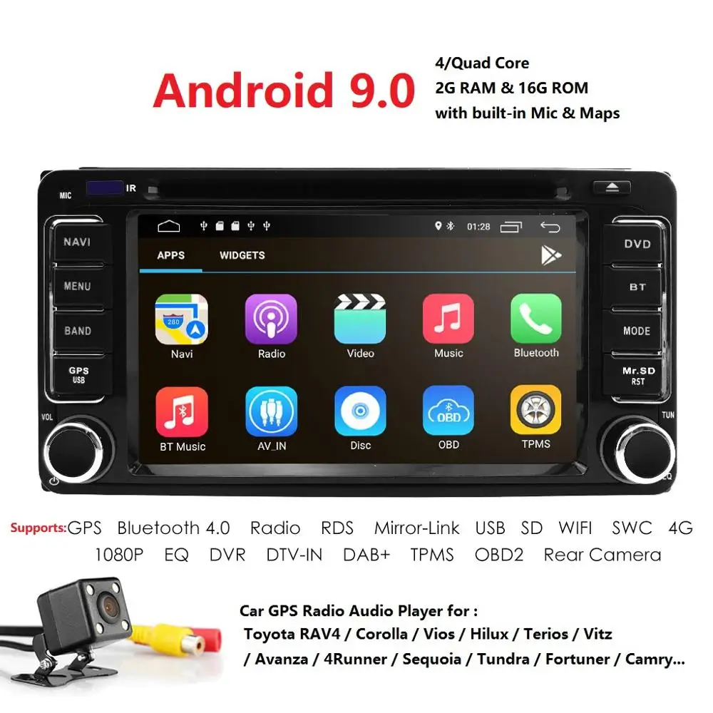 Android9.0 сенсорный автомобильный dvd плеер с экраном GPS навигация AM FM радио для Toyota RAV4