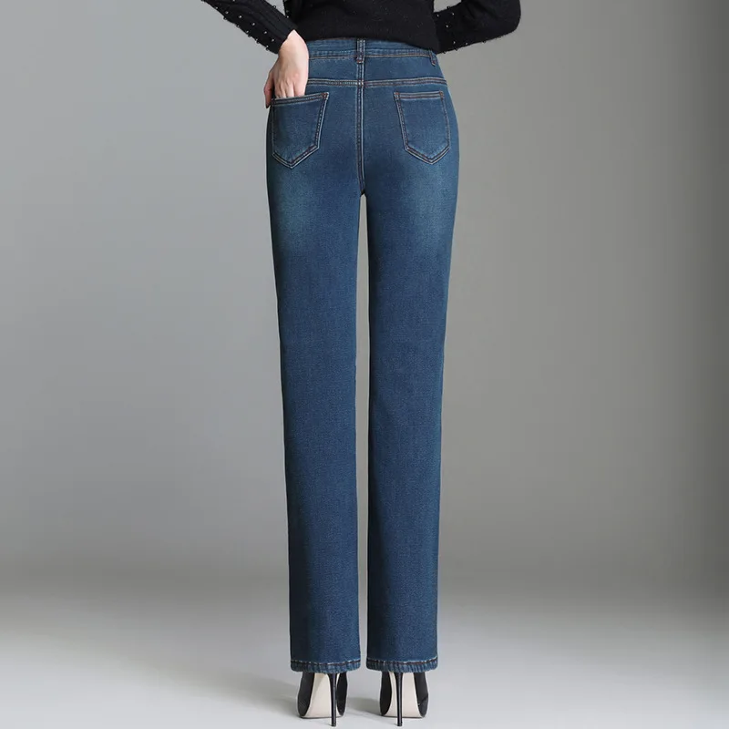 Плюс теплые бархатные джинсы с подкладкой женские плотные прямые облегающие