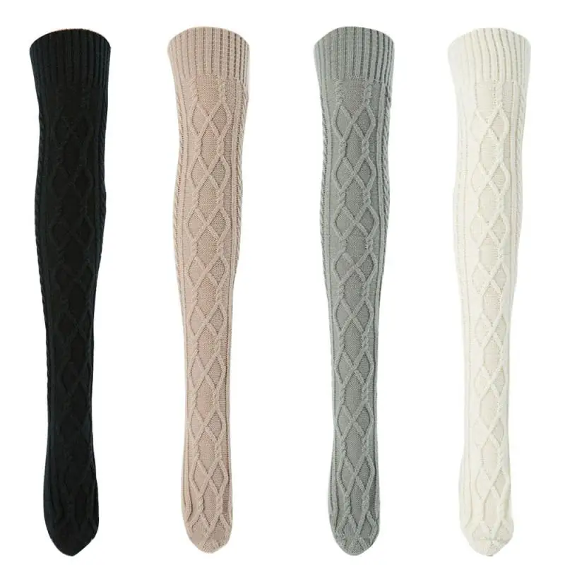 Новые рождественские женские длинные вязаные чулки для девочек зимние носки до