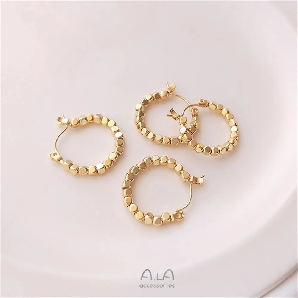 Женские серьги с квадратными бусинами из настоящего золота 14 к в Корейском стиле