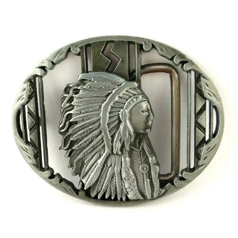 

Antique Silver Vintage Indian Chief with Feathers Oval Metal Belt Buckle for Men Boys Western Cowboy DIY Accessories Cool Gifts