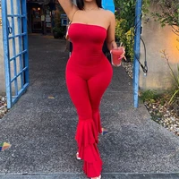 women strapless bodycon sexy casual jumpsuit red fashion new backless rompers stacked flared pants streetwear overalls one piece