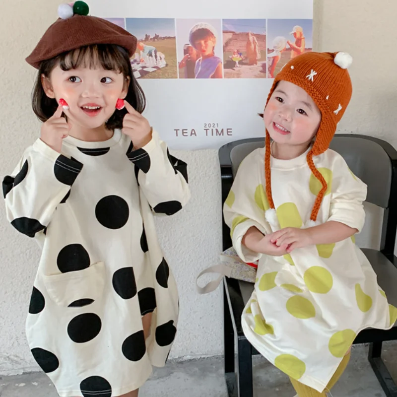

Children's Sweater 2021 Autumn and Winter New Children's Clothing Korean Girls Sweater Polka-dot Sweater Polka-dot Sleeves