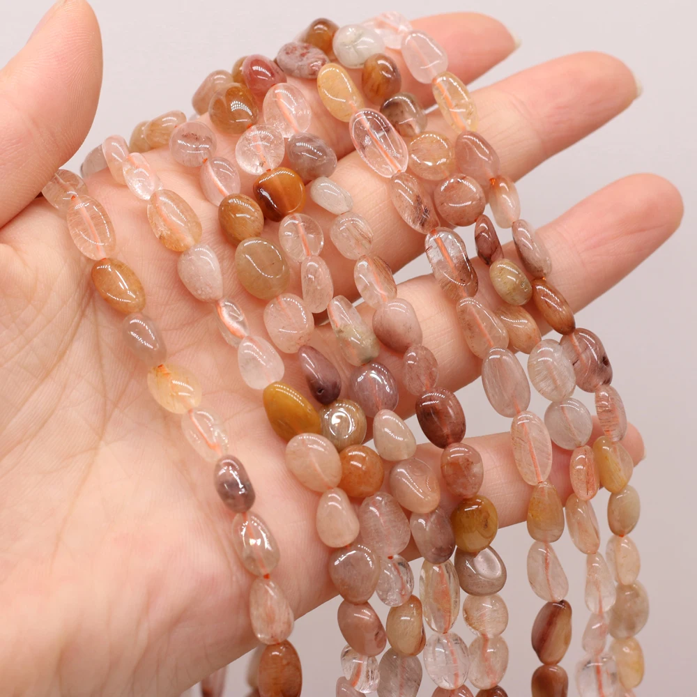 

Natural Semi-precious Stone Red Hair Crystal Irregular Muddy Round Beaded DIY Gem Making Necklace Bracelet Gift Accessory 6-8mm