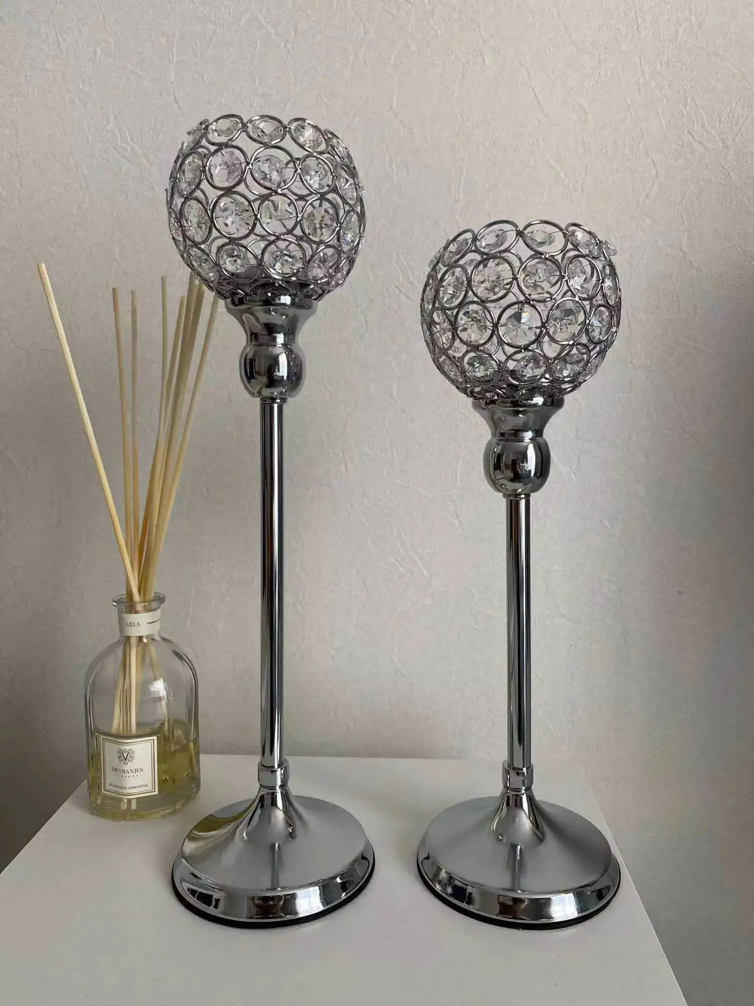 

Wedding Decoration Table Centerpieces Parties Decorations Crystal Candlestick Shiny Silver Candle Holders for Home Decor