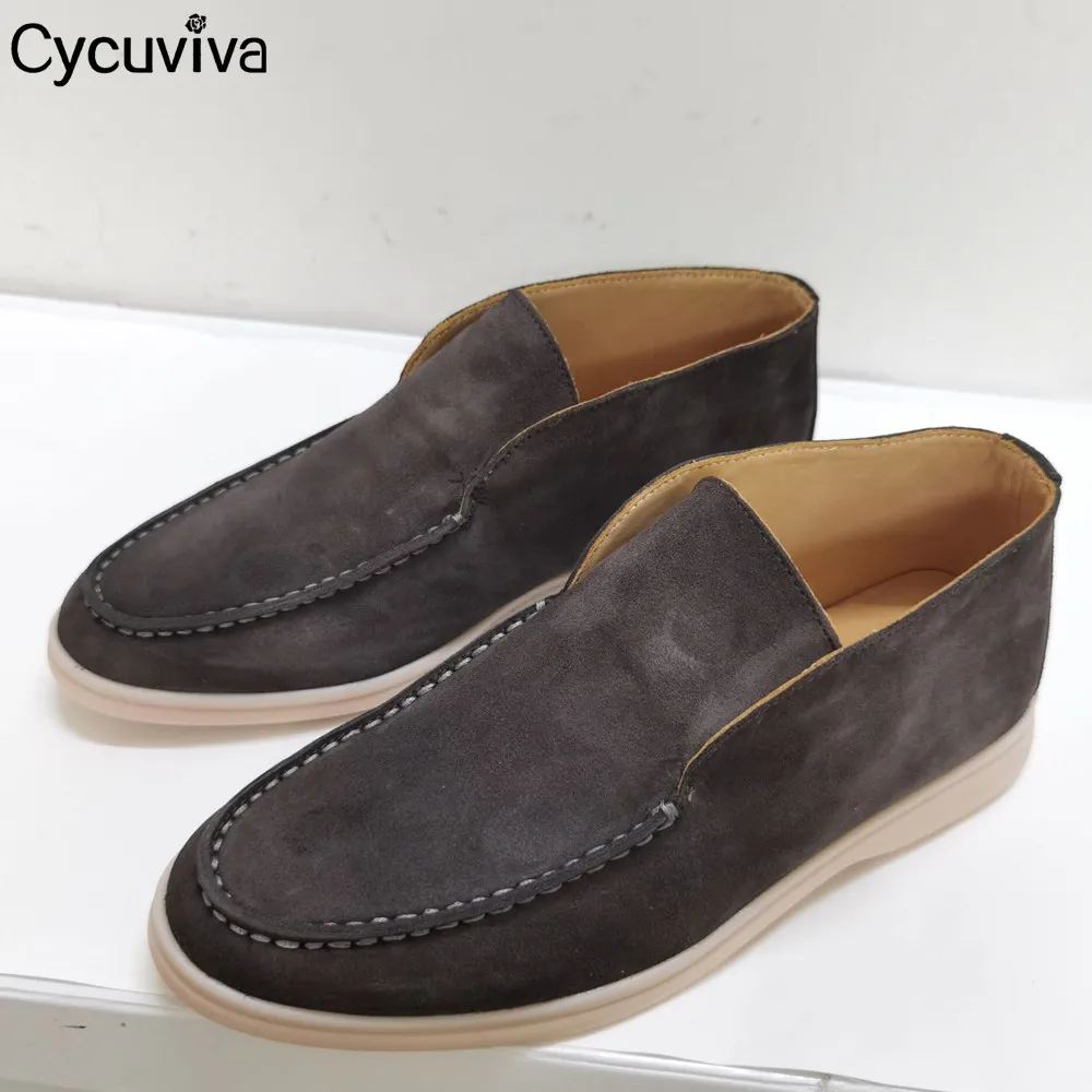 Туфли женские высокие замшевые повседневные лоферы без застежки на плоской