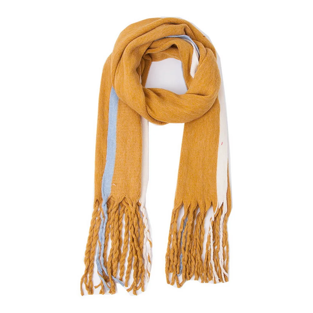 

Осень-зима 2019 новый стиль длинный вязаный кашемировый шерстяной шарф с кисточками красный черный серый полосатый Женский утепленный плащ