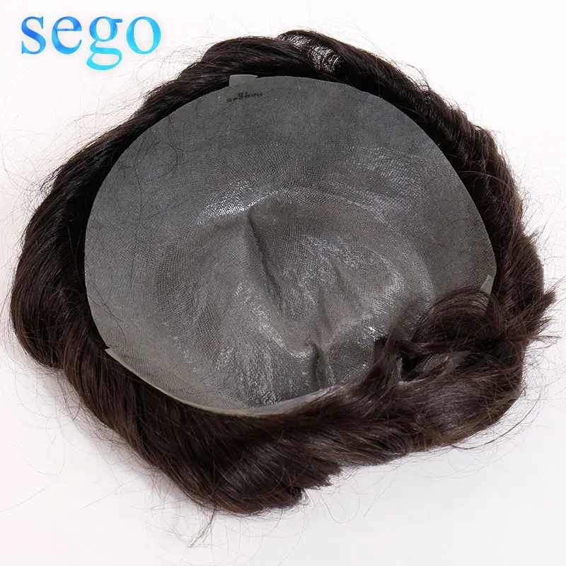 SEGO 8 ''X 10'' Длина 6 дюймов PU тонкая кожа мужчины парик настоящие человеческие волосы 3 см волна заменить мужчин t система парик для мужчин не Реми натуральные волосы