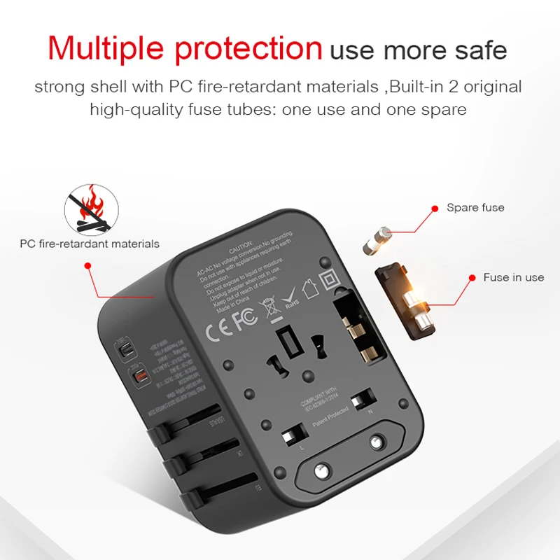 Двойной usb TYPE C PD18w Зарядное устройство Кабель адаптер по всему миру Путешествия