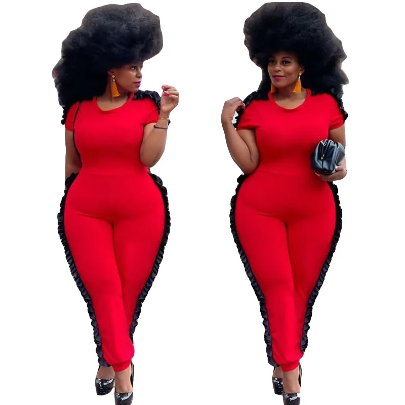 

FNOCE Cross-border Foreign Trade New Style Large Size Jumpsuit Solid Color Round Neck Tight-fitting Casual Sexy Jumpsuit
