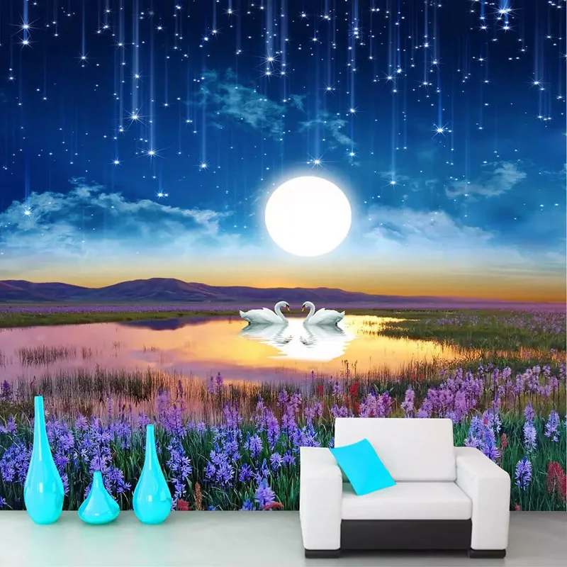 3d фоновые обои звездное небо подвесной потолок галактика Луна роспись Гостиная
