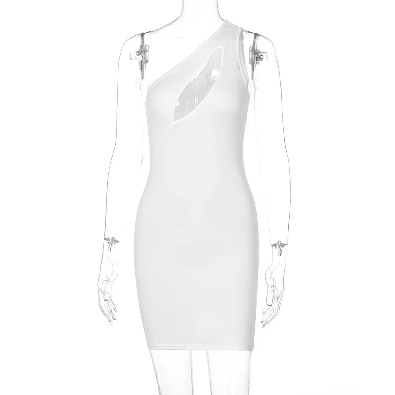 

One-shoulder Dress Tailoring Diagonal Collar Tight Mini Dress Black And White Sexy Party Nightclub Women's Summer 2021