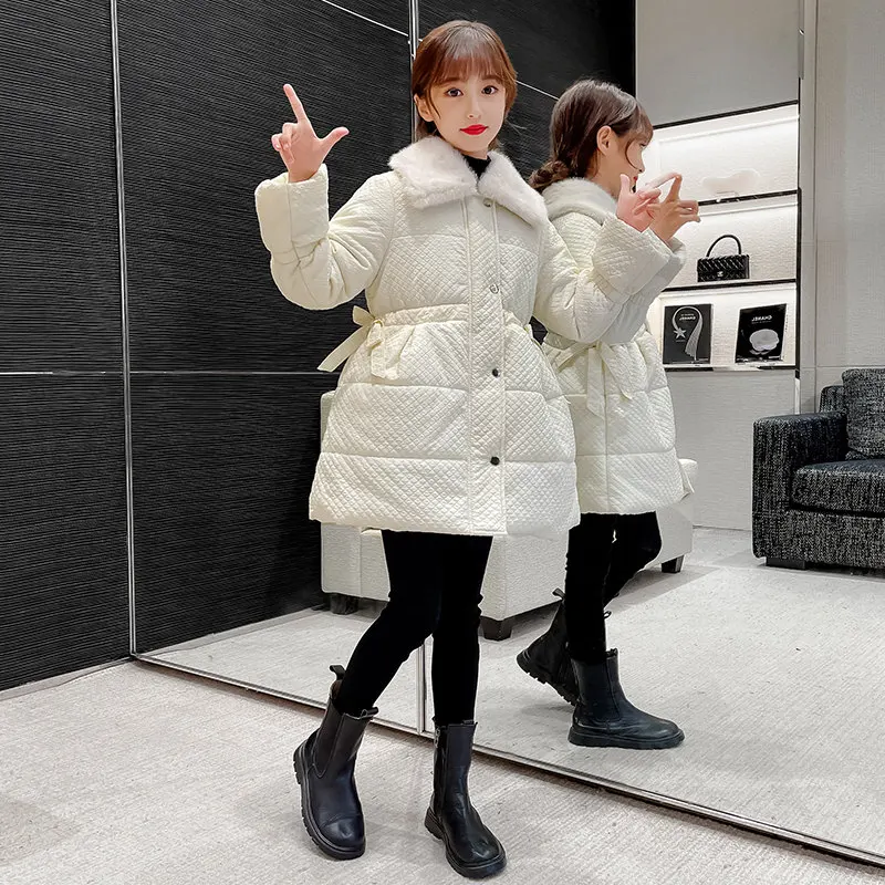 

Winter Mid Length New Children Fur Collar Parkas 2 Colors Cotton Coat For Cold Teenager Kids Warm Parkas Outerwear 5-14Years Old