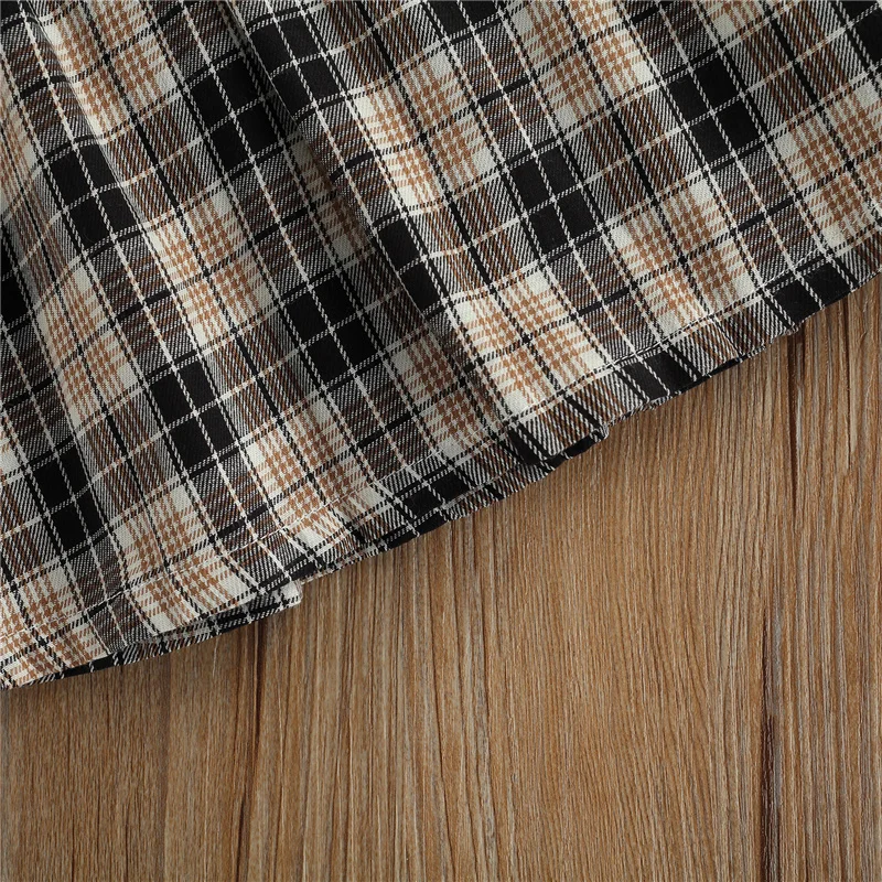 

Baby Girl Clothes Dress Toddler Kids Clothes Fly Sleeve Skirts Bow Tie Dresses Plaid Splicing Doll Collar Casual Princess Dress