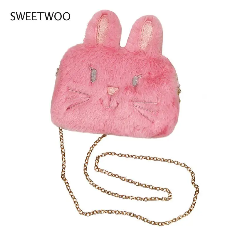 

Flannel Chain Wallet Flip Korean Children Cartoon Bunny Ear Messenger Bag Cartoon Kids Girls Design Coin Purse