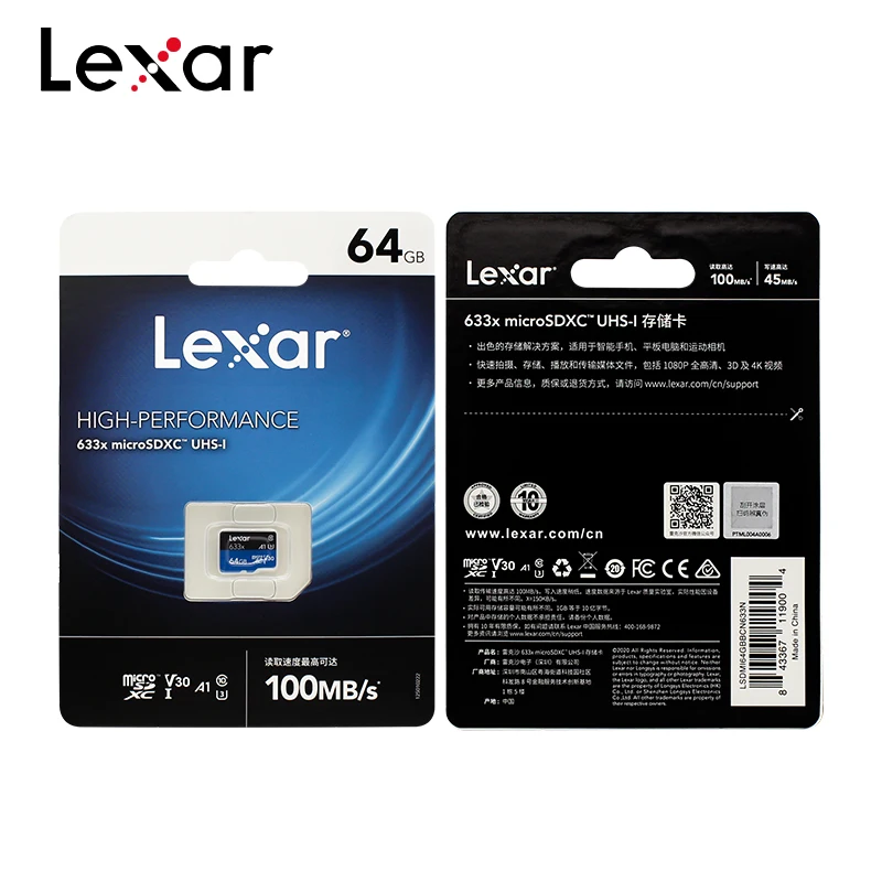 Карта памяти Micro SD Lexar TF-карта на 128 ГБ 256 64 32 высокая скорость до 95 м/с класс 10 633x |