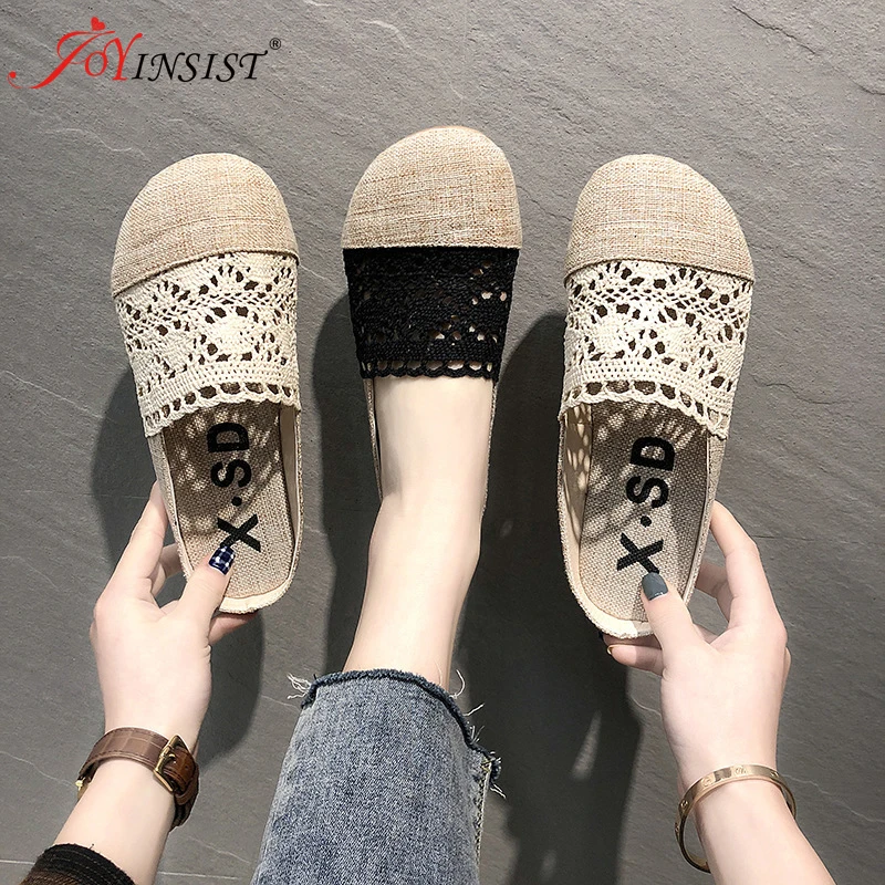Summer slippers female social literary vintage linen lace hollow out pregnant women shoes breathable women's shoes