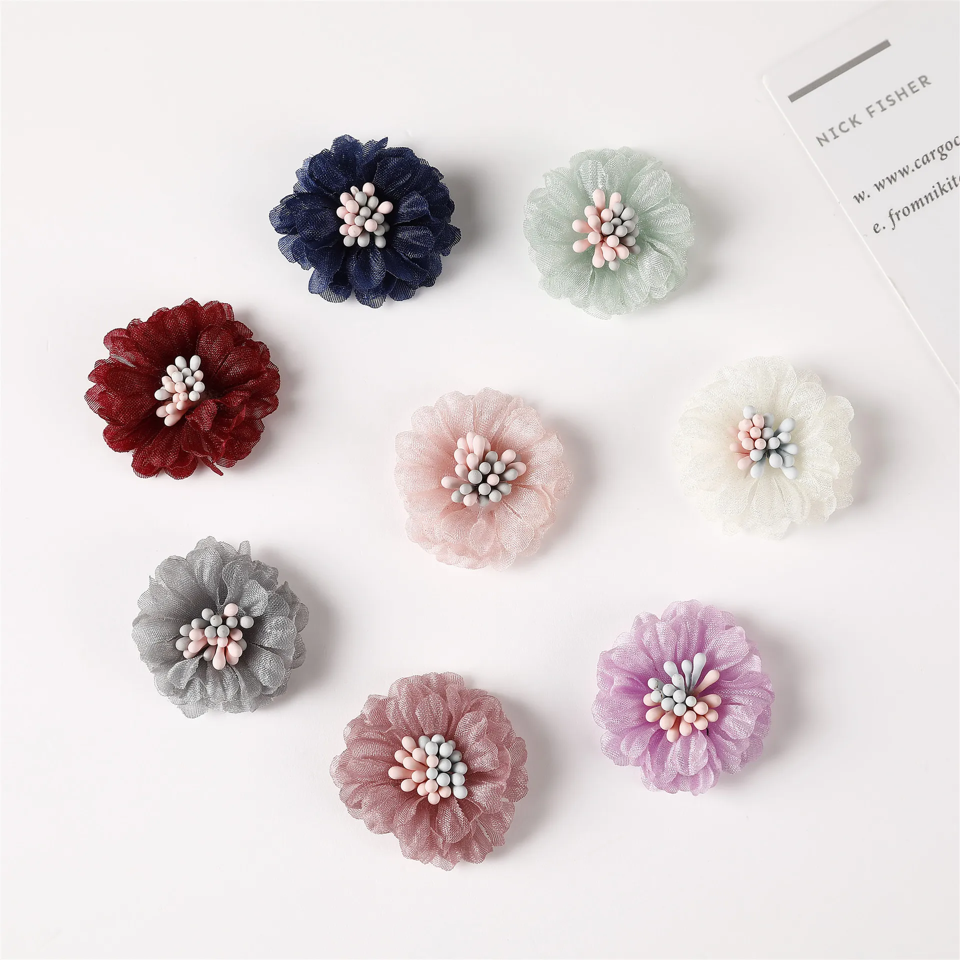 

30pcs Mini Hair Chiffon Blossom Flowers with stamen For Kids Hair Accessories Artificial Fabric Flowers For Headbands