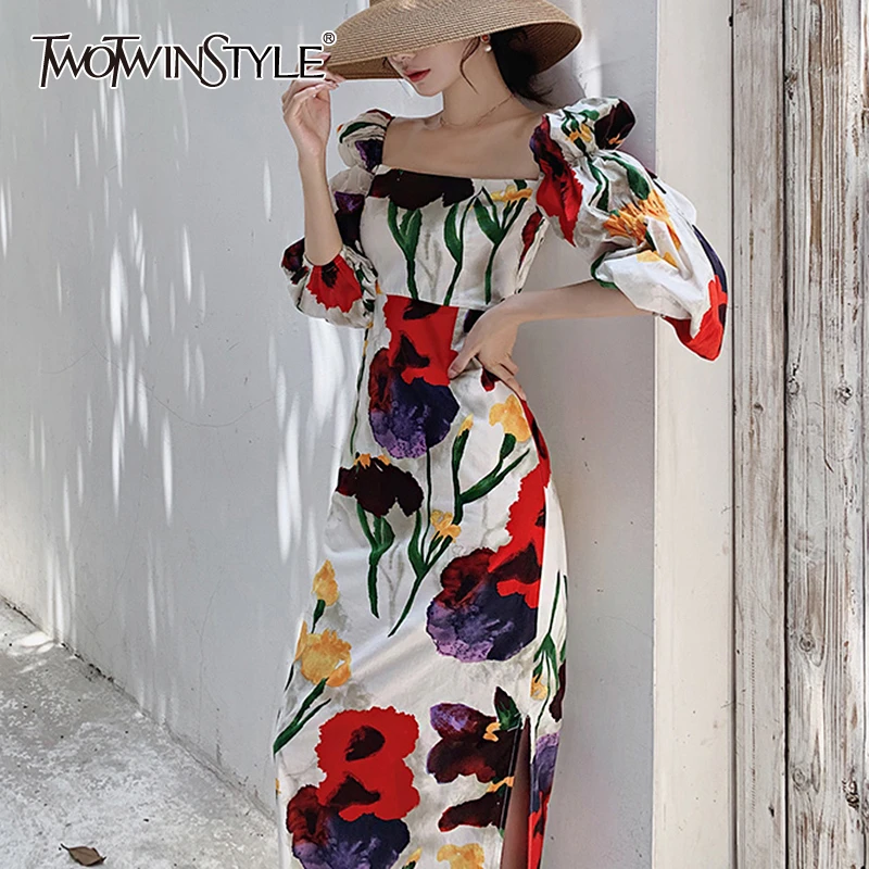 Женское платье-миди TWOTWINSTYLE элегантное платье с квадратным воротником рукавом