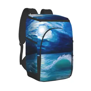 thermal backpack abstract sea blue painting waterproof cooler bag large insulated bag picnic cooler backpack refrigerator bag free global shipping