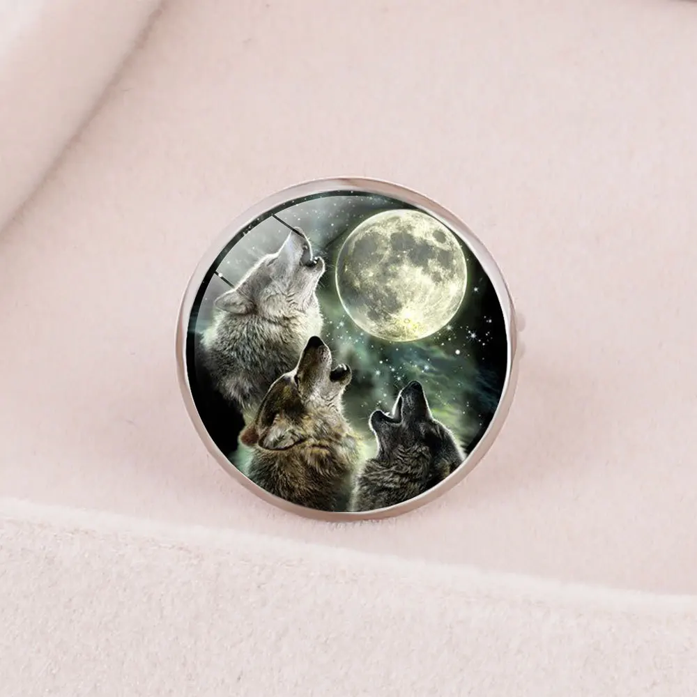 Кольцо FIMAODZ в виде воющего волка и цельной Луны кольцо с диким животным кольца