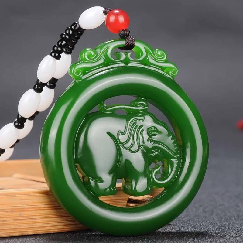 Натуральный зеленый нефрит слон ожерелье из бисера Шарм жадеит ювелирные