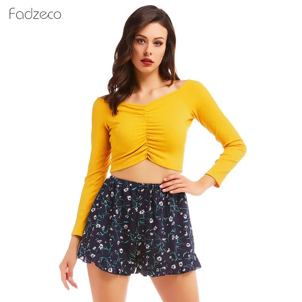 Женская Асимметричная футболка + брюки костюмы однотонные топы короткие с