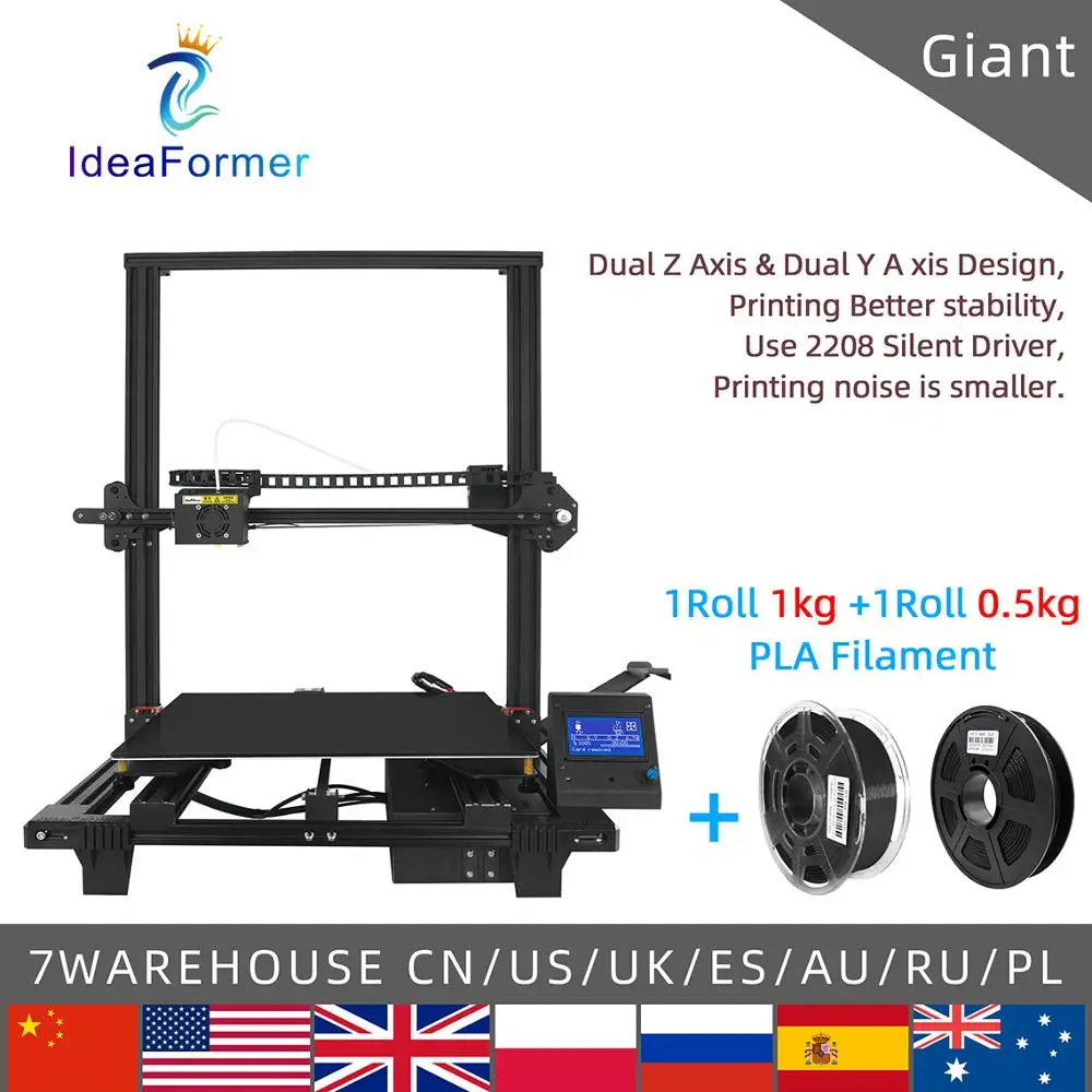 Preise Ideaformer Riesen FDM 3D Drucker 400*400*450mm Dual Z & Y Achse Gehärtetem Glas Plattform Heizung Bett Bauen Oberfläche DIY 3D Drucker.