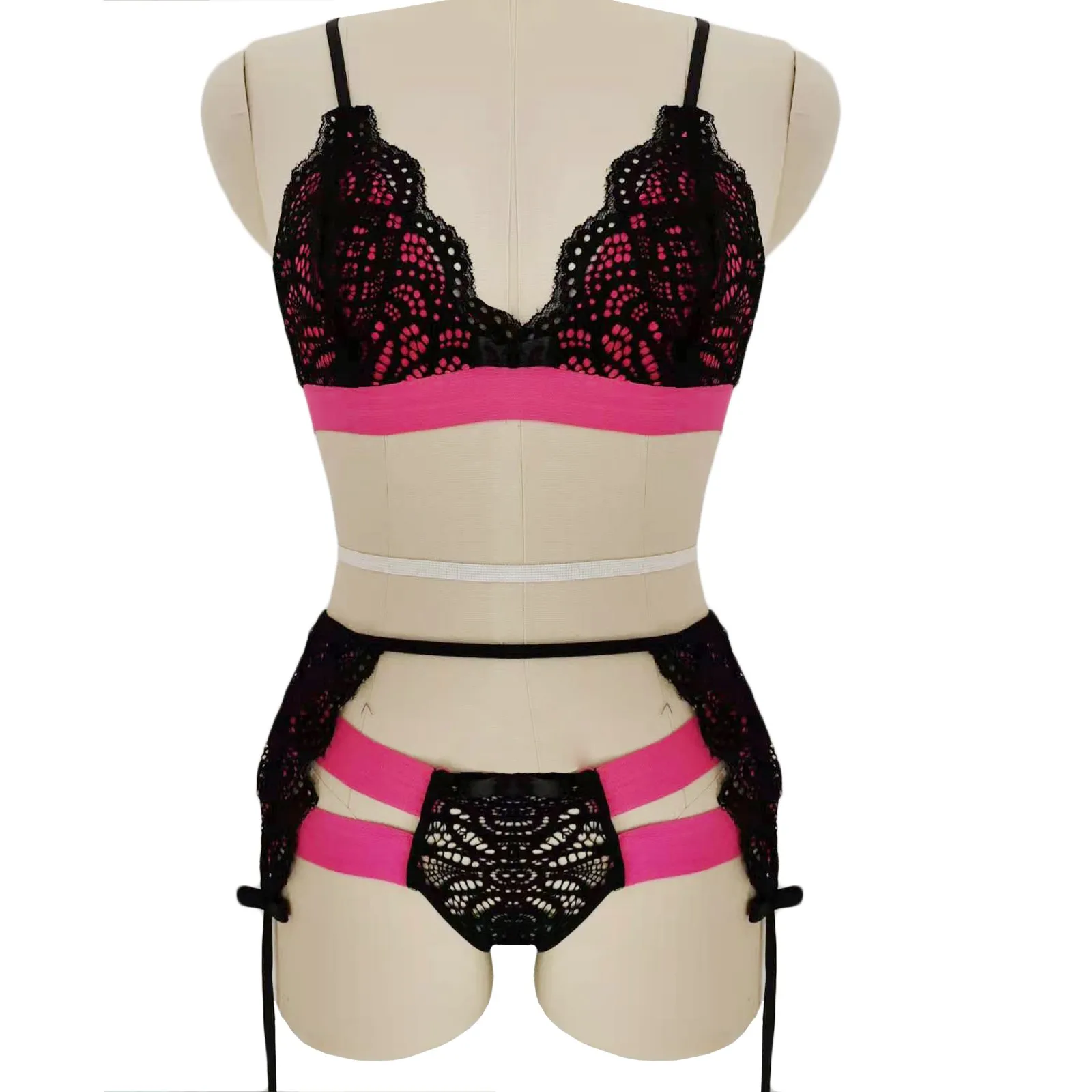 

3pc Sexy Women Lace Wireless Bra Sexy Lingerie Garter Thong Set Underwear Lingerie Women's Underwear Set Briefs Female Intimate